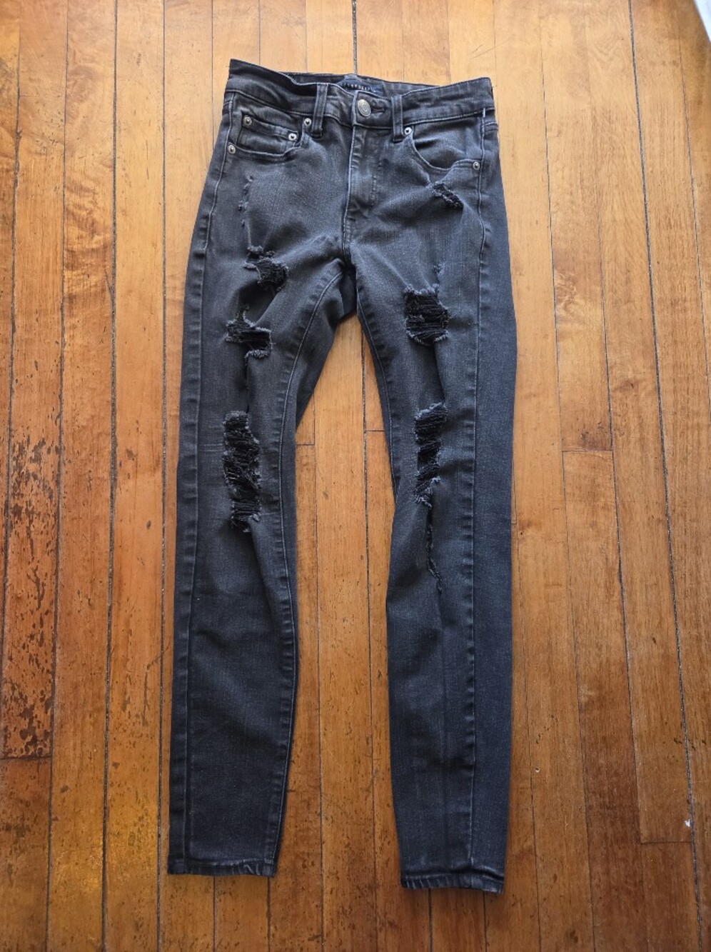 Aeropostale Black Ripped Distressed Skinny Jeans, Size 2 Long